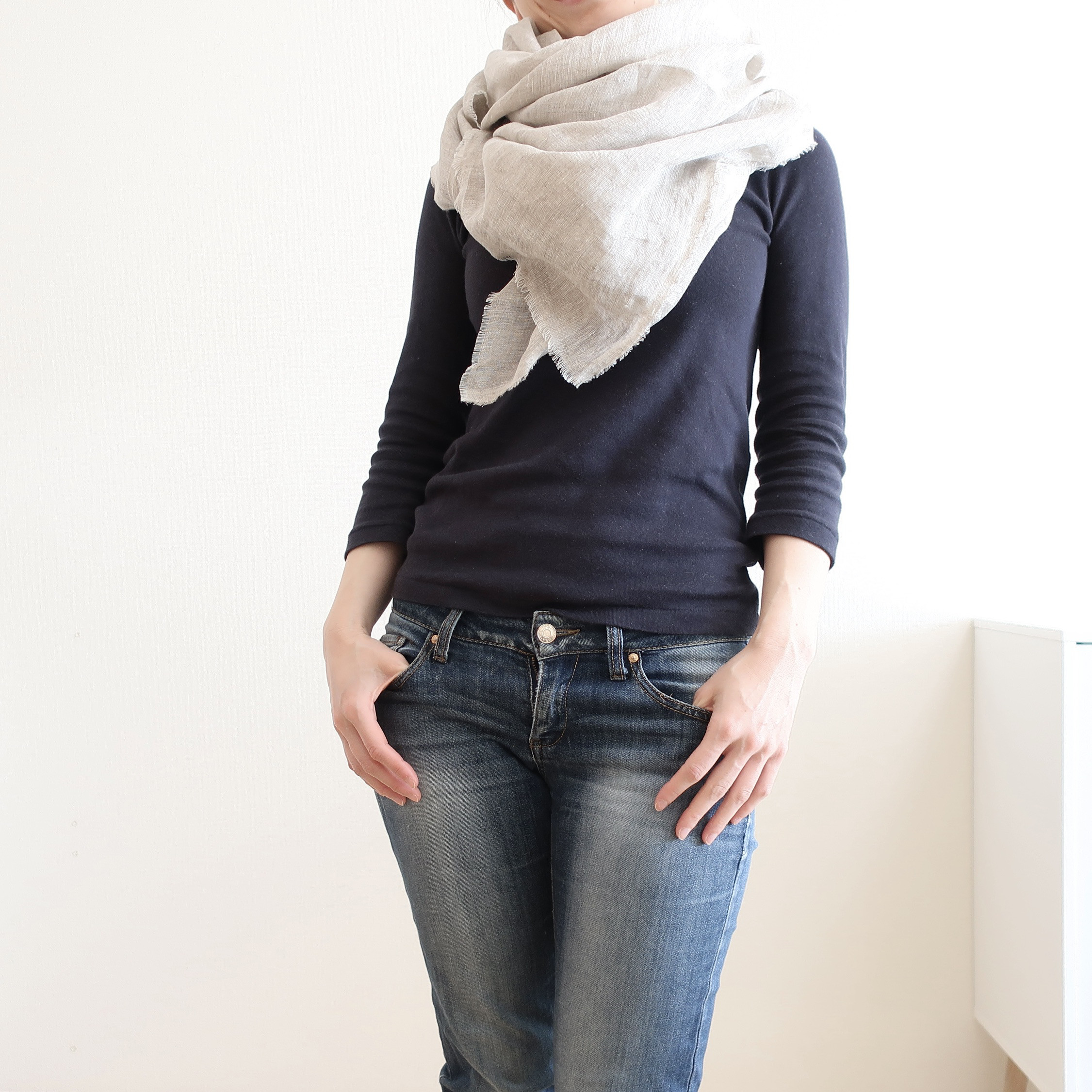 【リネン】大判ストール：ナチュラル（LI25NA）