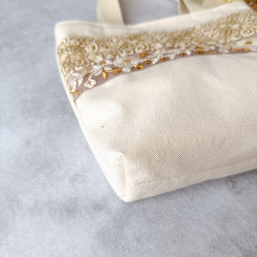 インド刺繍リボン】ハンドメイド トートバッグ ショルダーバッグ