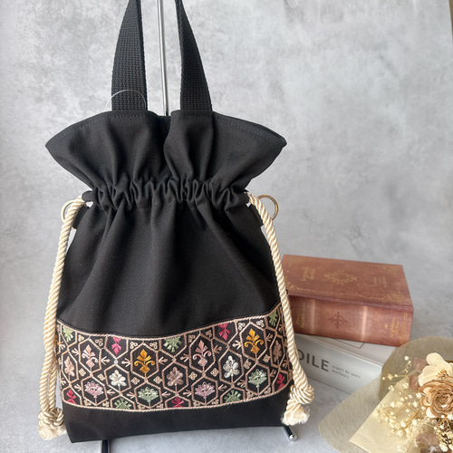 ハンドメイド swing巾着バッグ ハートキルト Part2】巾着ショルダーバッグ/Drawstring