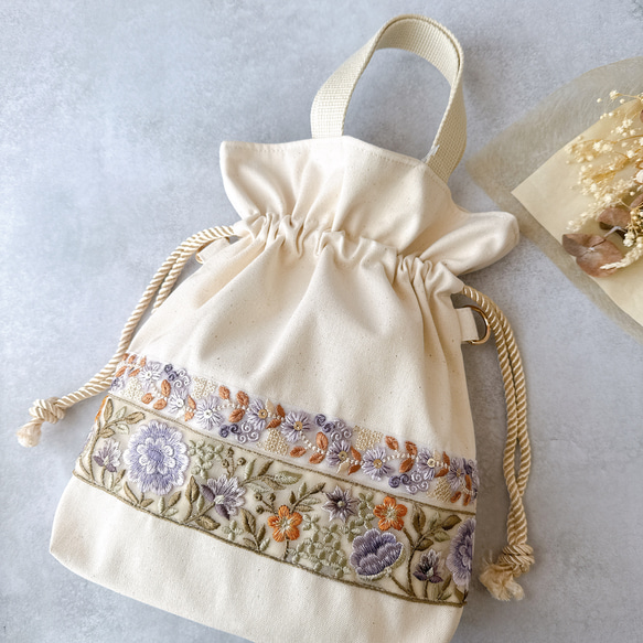 インド刺繍リボン】ハンドメイド 巾着 バック トートバッグ うり