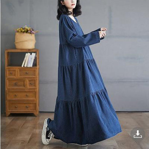 大きいサイズ デニム ワンピース ロング レディース 秋冬 春