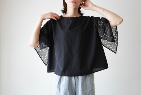 LACE SLEEVE ネックリボンブラウス black 7枚目の画像