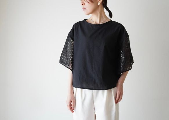 LACE SLEEVE ネックリボンブラウス black 9枚目の画像