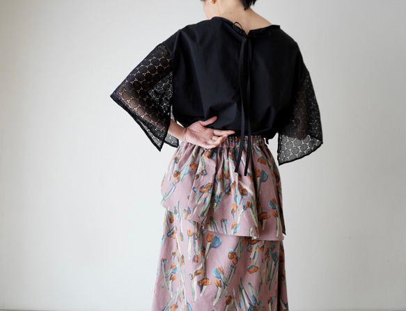LACE SLEEVE ネックリボンブラウス black 13枚目の画像
