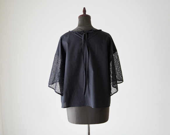LACE SLEEVE ネックリボンブラウス black 4枚目の画像
