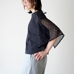 LACE SLEEVE ネックリボンブラウス black 2枚目の画像