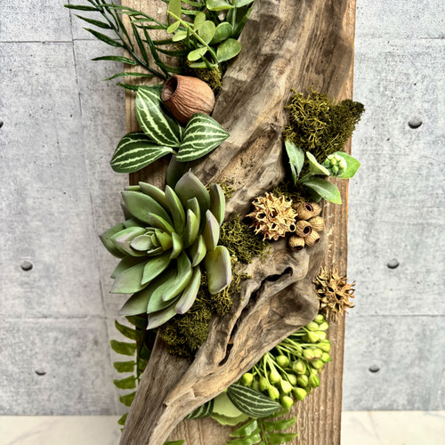 流木×足場板グリーンアート フェイクグリーン壁掛け インテリア アート