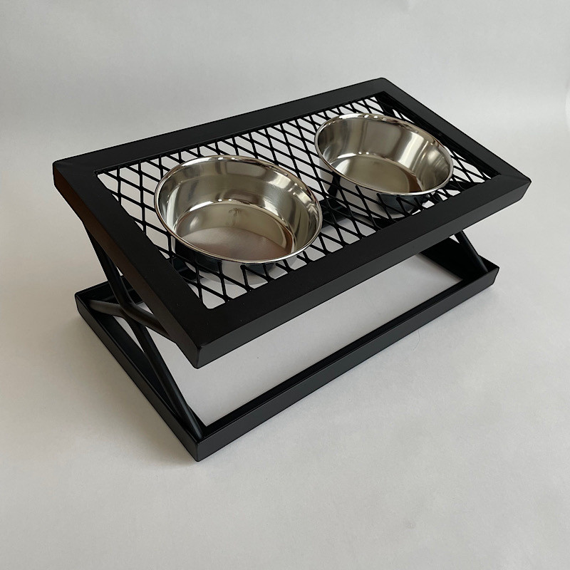 犬 猫 アイアン餌台　ダブル｜傾斜付きフードボウルスタンド