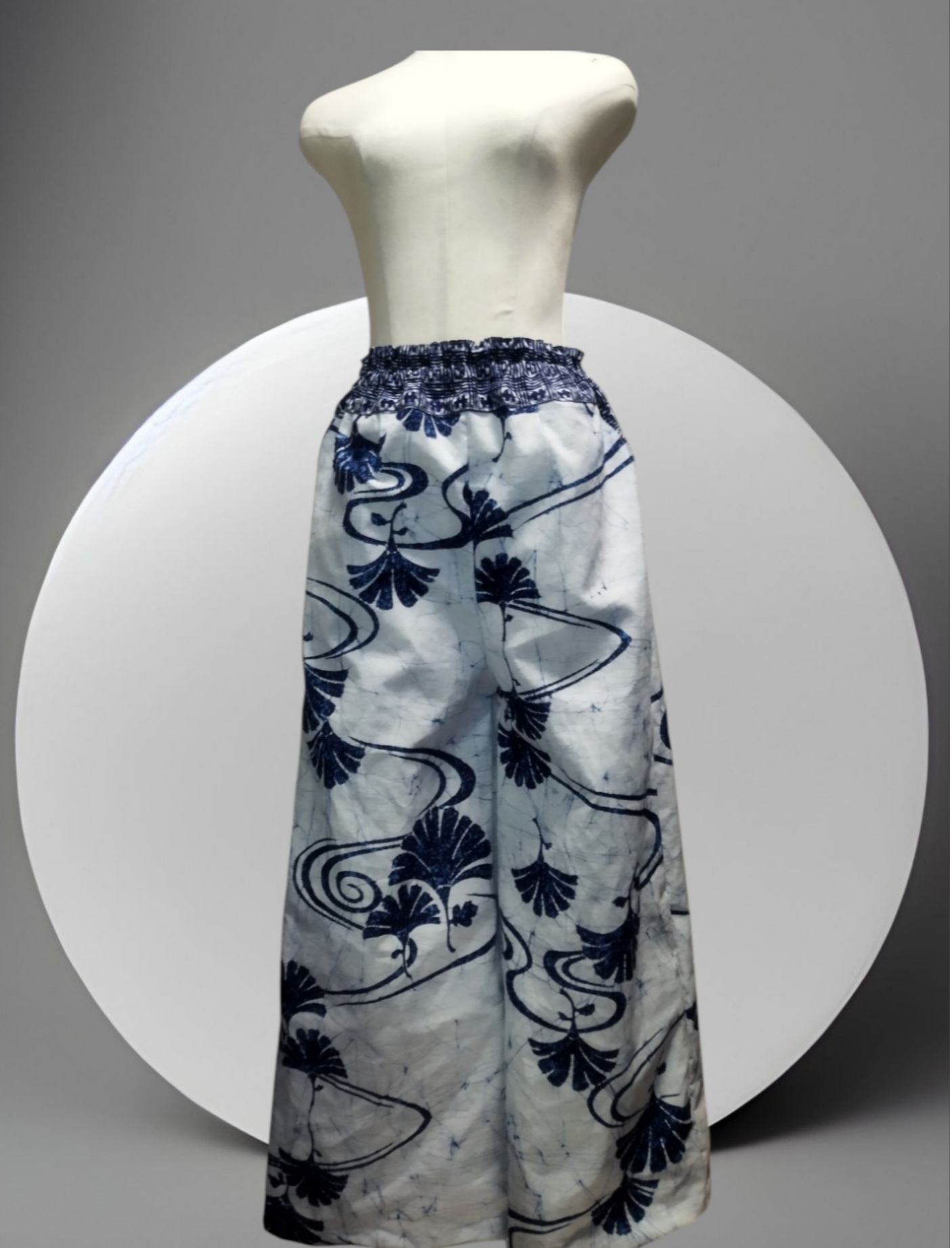 浴衣リメイクワイドパンツ～白×銀杏～