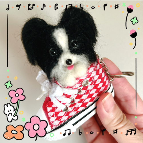 専用　羊毛フェルト　パピヨン 羊毛フェルト パピヨン ハンドメイド 犬 - メルカリ