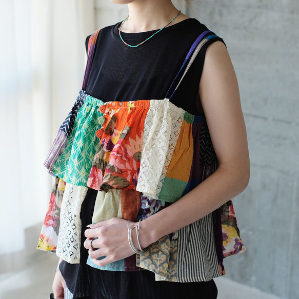 【素材の旅2025】彩りを重ねる♪カラフルパッチワークキャミベスト（25s-06）パターンA 10枚目の画像