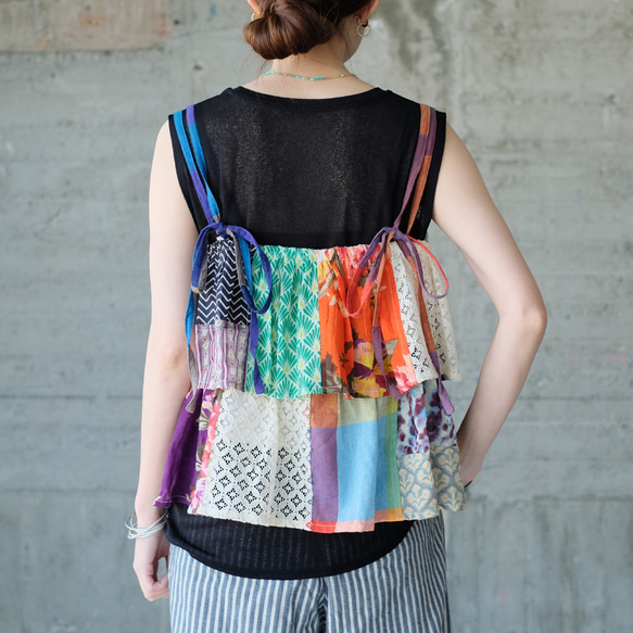 【素材の旅2025】彩りを重ねる♪カラフルパッチワークキャミベスト（25s-06）パターンA 2枚目の画像