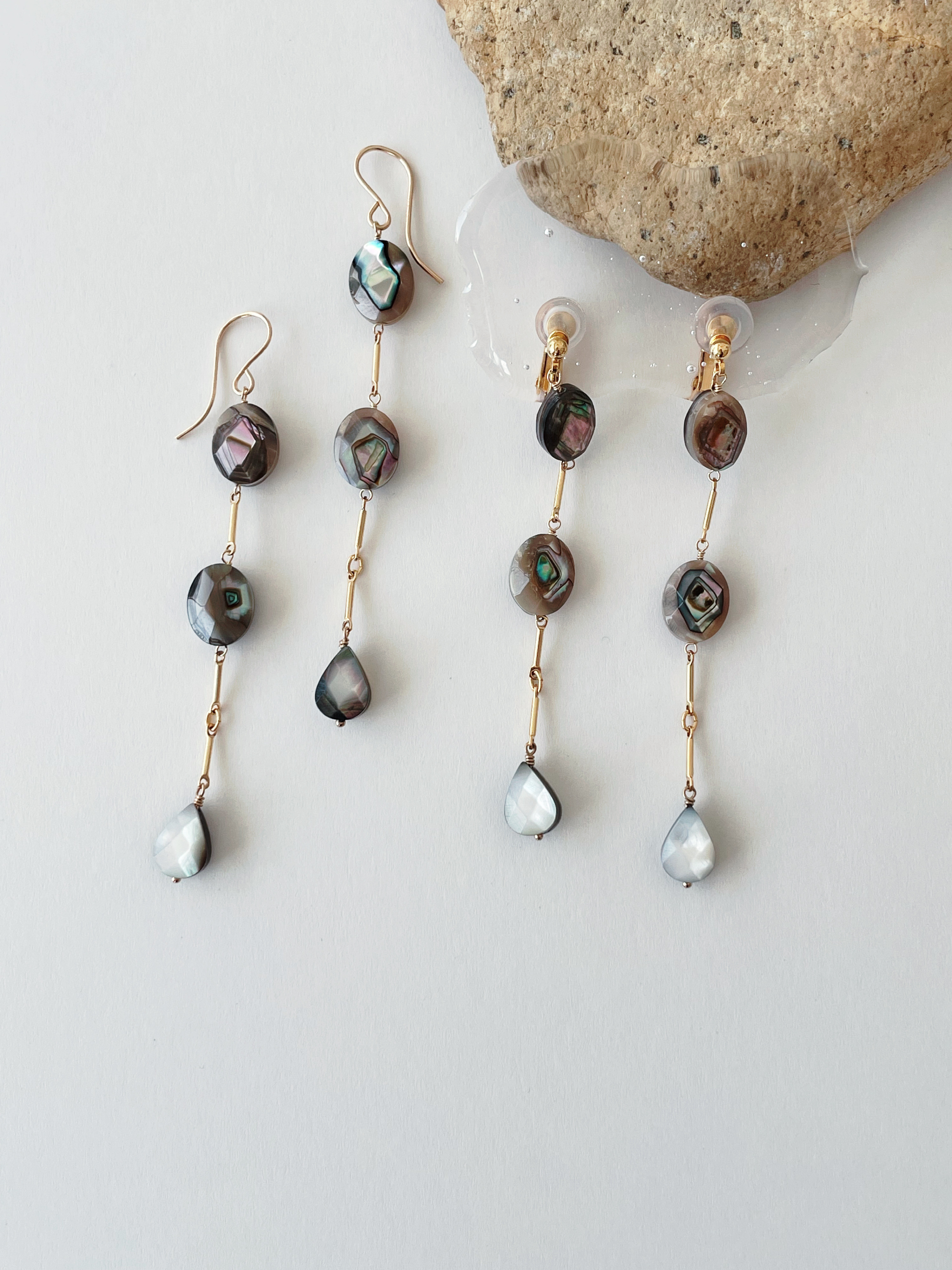 人気商品！　アバロニシェル×黒蝶貝のイヤリング