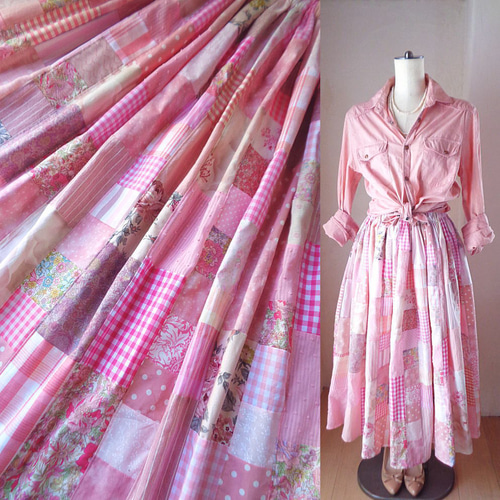小柄さん♥83㎝丈♥絵画なパッチワーク♥pink♥ボリューム