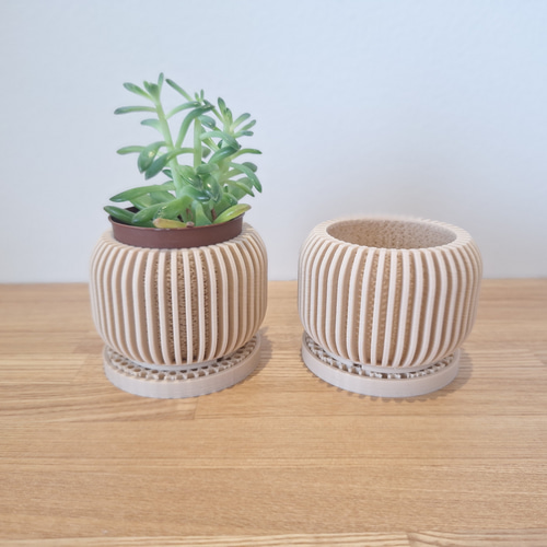 3Dプリンター鉢 2個セット 2号 ジャイロイド 北欧 モダン 多肉植物