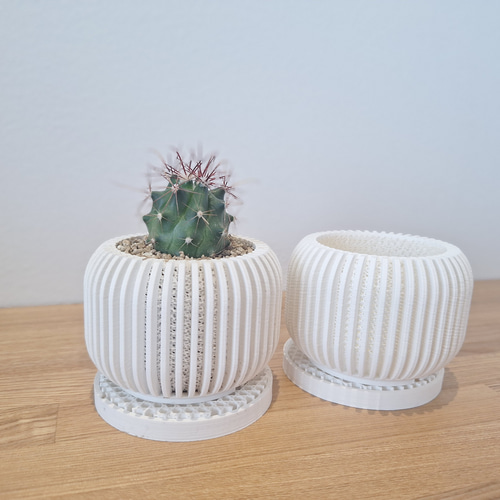 3Dプリンター鉢 2個セット 2号 ジャイロイド 北欧 モダン 多肉植物