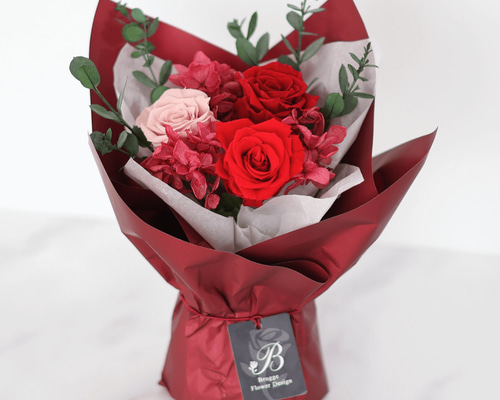 久留米絣 赤バラブーケ枯れない花束 フラワーアレンジメント 久留米絣 赤バラブーケ枯れない花束 フラワーアレンジメント