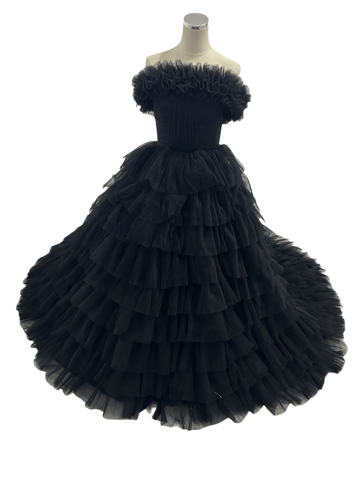 カラードレス ブラック 取り外しオフショルダー ビスチェタイプ プリーツドレス 柔らかく重ねたチュールスカート