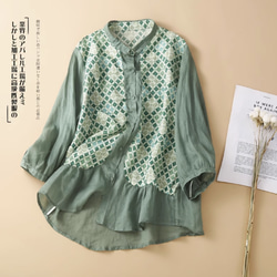 春夏.花柄シャツワンピース/長袖ロングシャツ/キレイな 3枚目の画像