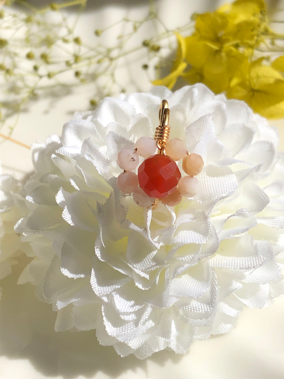 カーネリアンとオパールの小さなフラワーイヤーカフ◇天然石◇片耳◇イヤリング◇花❁⃘ 6枚目の画像