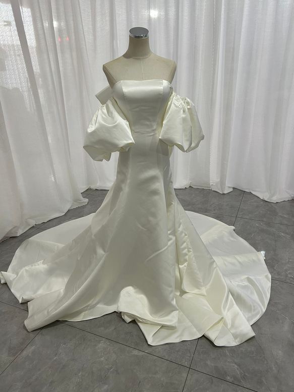 ウエディングドレス ベアトップ 取り外し袖 マーメイドライン 披露宴  