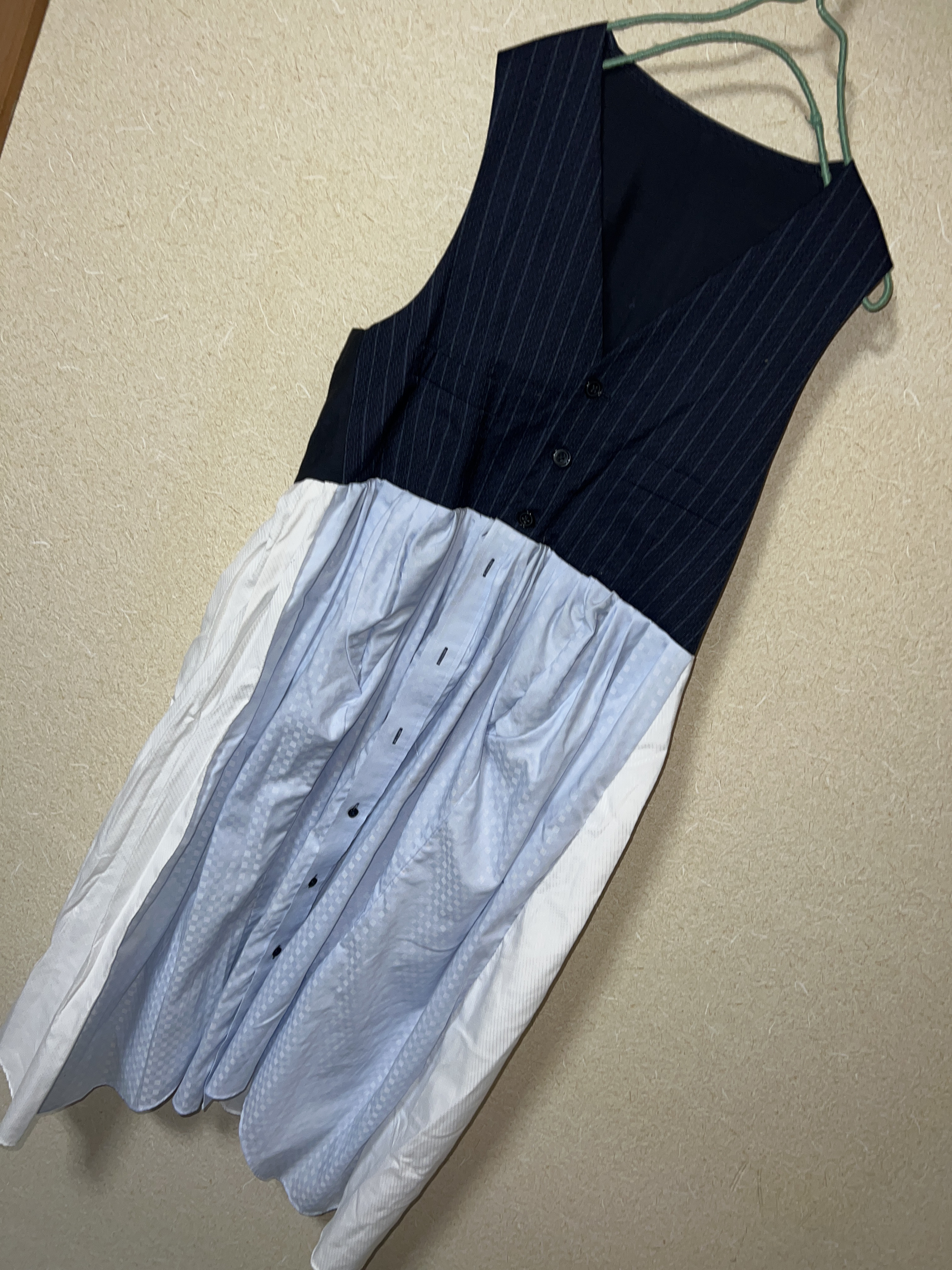 ハンドメイド古着リメイク　ベストワンピース？ロングベスト？ジレ？