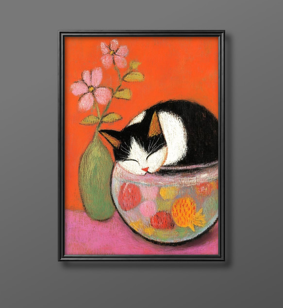 絵画 。壁掛け絵【美しい赤いバラ園でワインを飲みながら白い猫を抱いている少女】 絵画 。壁掛け絵【美しい赤いバラ園でワインを飲みながら白い猫を抱い