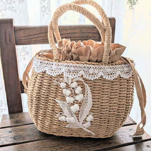 オプションで麦わら帽子チャーム付き✨お洒落moriガールのすずらん刺繍