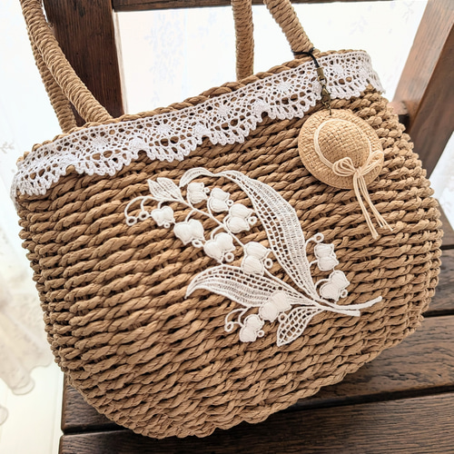 オプションで麦わら帽子チャーム付き✨お洒落moriガールのすずらん刺繍