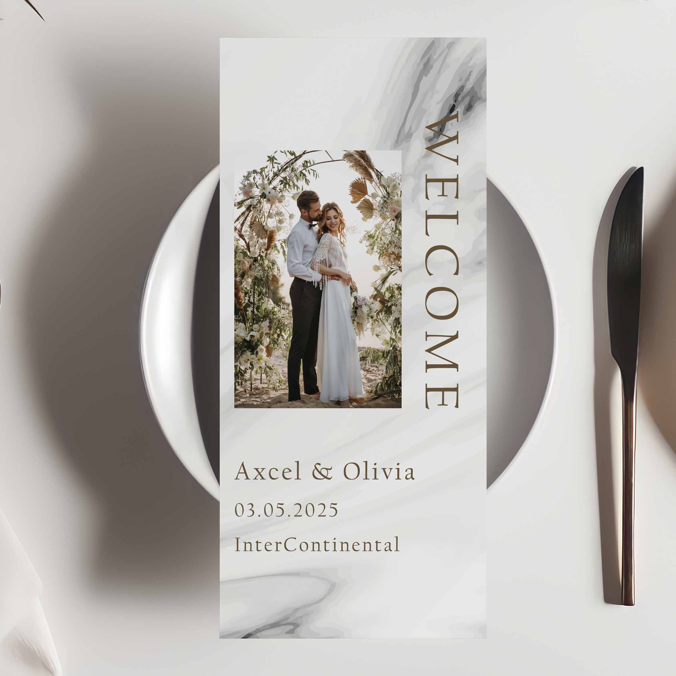 席次表三つ折り  メニュー　シンプル/写真/大人/大理石