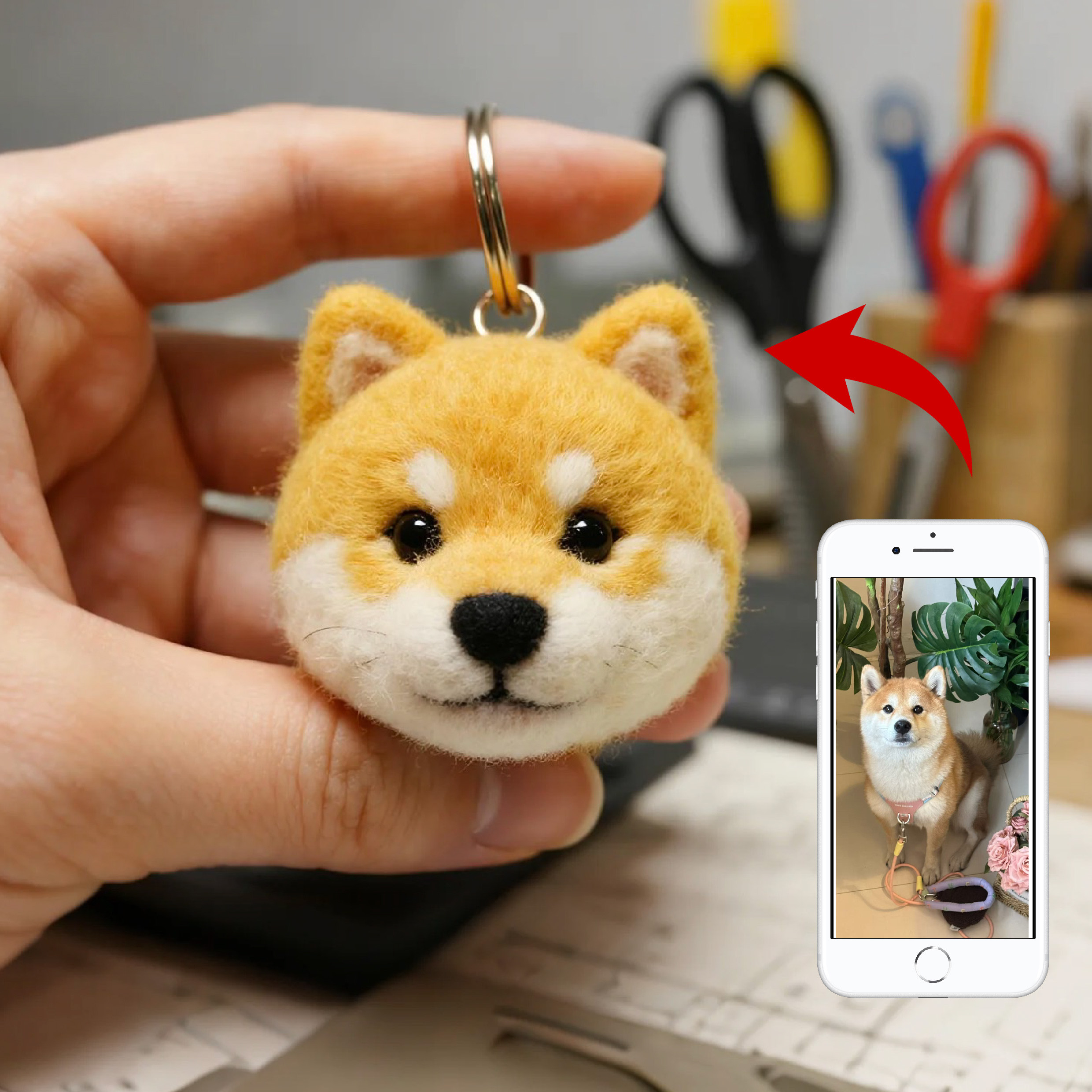 【受注制作】羊毛フェルト 小さな柴犬 柴犬のフェルトキーホルダー 赠物