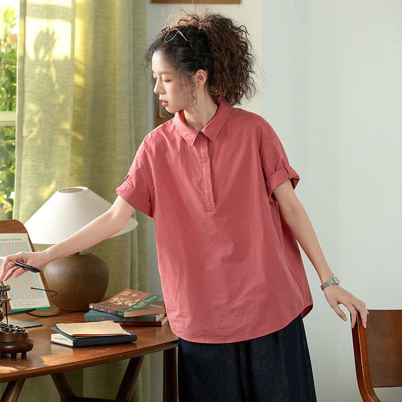 100%コットン半袖シャツ　涼しいゆとり半袖Tシャツ　3色　S436