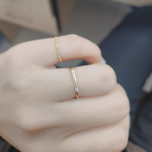 18KK18金カットボールチェーンリング18金レイヤーリング指輪1mm