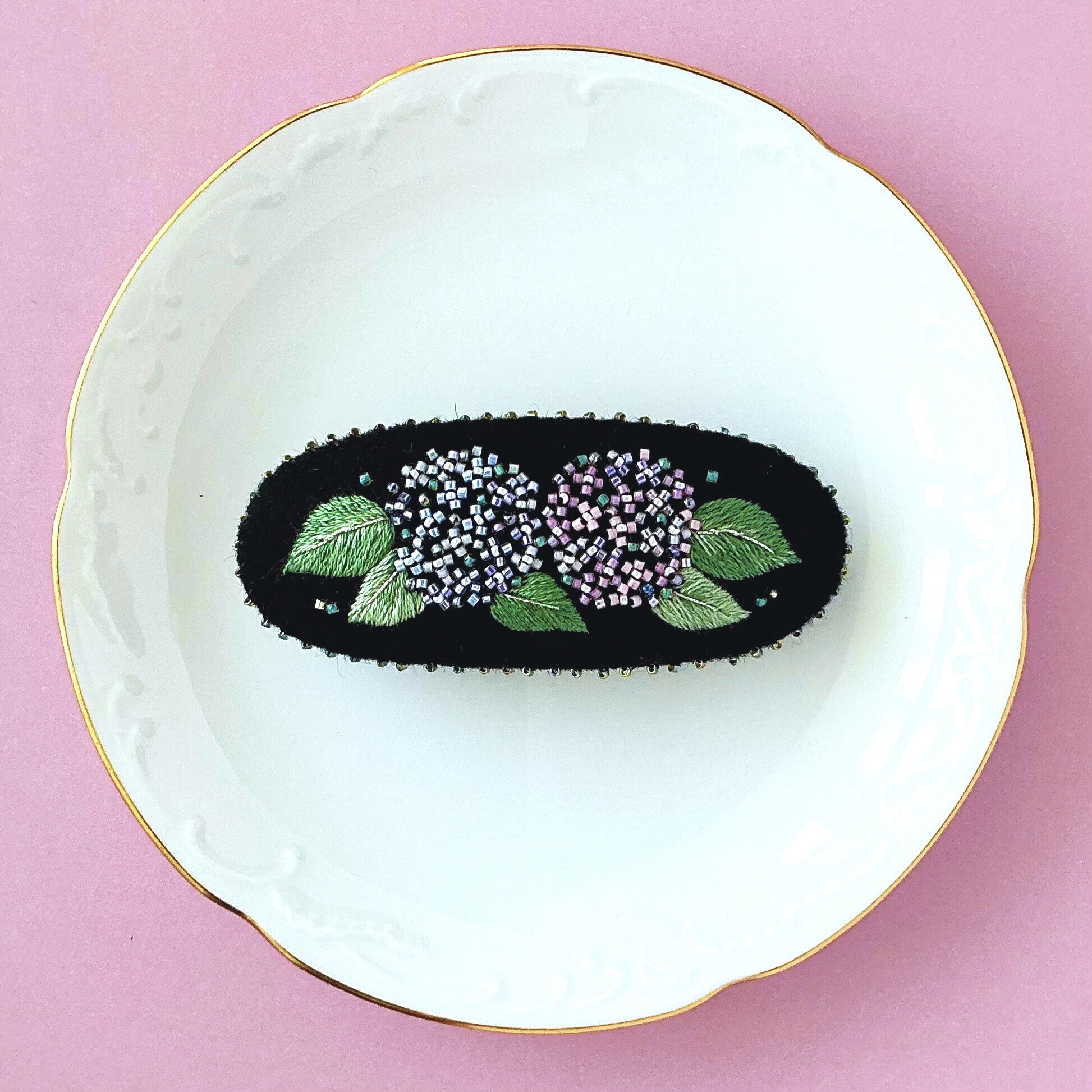 紫陽花の和モダン＊刺繍バレッタ No.386