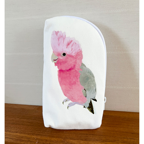 モモ　ペンミグッズ p-jet モモイロインコ 岡山デニム 大きく開くポーチ / ポーチ 鳥