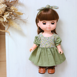 26cmドール服 ぬいぐるみ服 小花柄ミントワンピース ソランちゃん