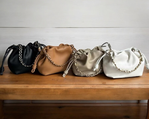 ★まいまい★ブラック巾着型 ショルダーバッグ チェーンバッグ Mignonjour ショルダーバッグ バッグ FReePLACe/巾着デザインチェーン