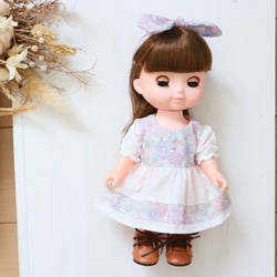 26cmドール服 ぬいぐるみ服 フラワーぽわん袖ワンピース ソラン