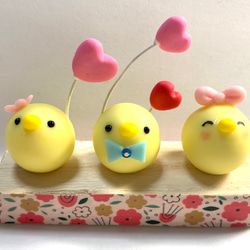 ☆可愛いまん丸ひよこちゃんトリオ！ (受注生産) 樹脂粘土 ハート