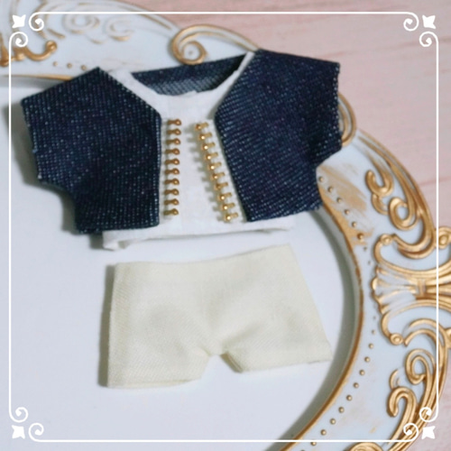10cmぬい服 デニムジャケット、インナー、パンツセット