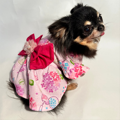 大型犬OK♡浴衣 スカートver.《紫陽花 ピンク》【犬服】 ペット服