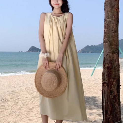 夏の海辺旅行ゆったりベストワンピース女 高級感のあるデザイン