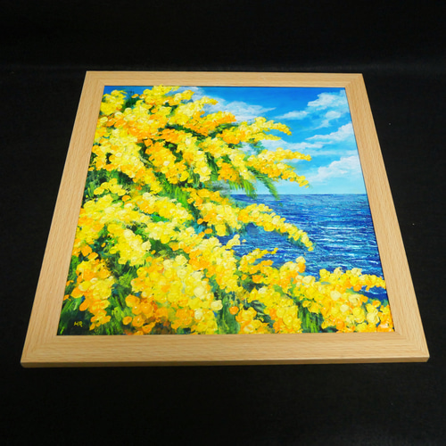 油絵 油彩 油彩画 絵 絵画 【青空のミモザ】 絵画 HR 通販