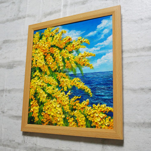 油絵 油彩 油彩画 絵 絵画 【ミモザの海】 絵画 HR 通販