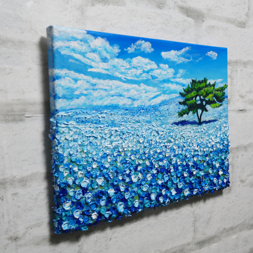 油絵 油彩 油彩画 絵 絵画 【青空のネモフィラの丘】 絵画 HR