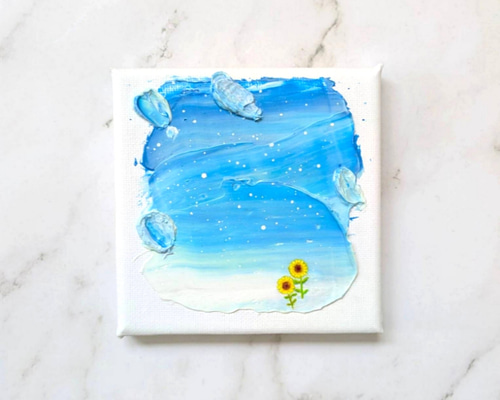 ひまわりの咲く丘」アクリル画 原画 キャンバス 25cm角サイズ