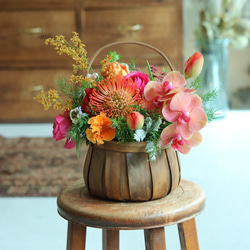 胡蝶蘭のフレッシュフラワーアレンジ カゴ おまかせフラワーギフト