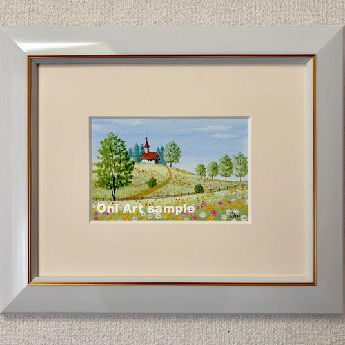 アクリル画 原画 「花の咲く路地14」額縁付き F6サイズ 風景画 アクリル画