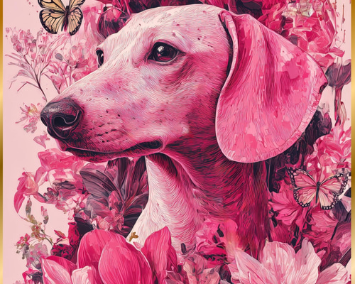 蝶よ花よ - ダックスフンド犬 No.1】ピンク・犬の絵・犬のイラスト