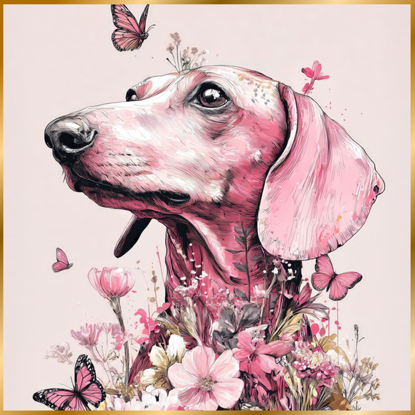 蝶よ花よ - ダックスフンド犬 No.2】ピンク・犬の絵・犬のイラスト
